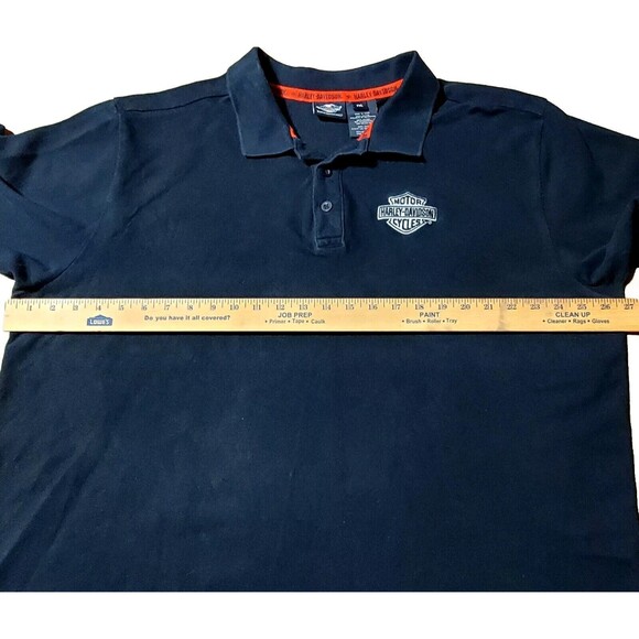 Harley Davidson Polo Shirt Work Black 2X Embroidered Chest Shield Orange Trim - Picture 9 of 11